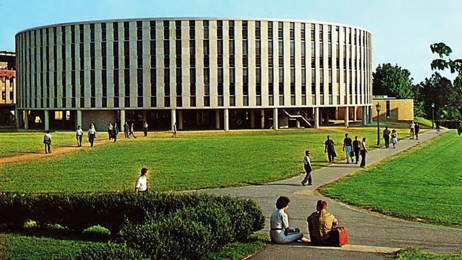 Harrelson Hall surrounded by grass