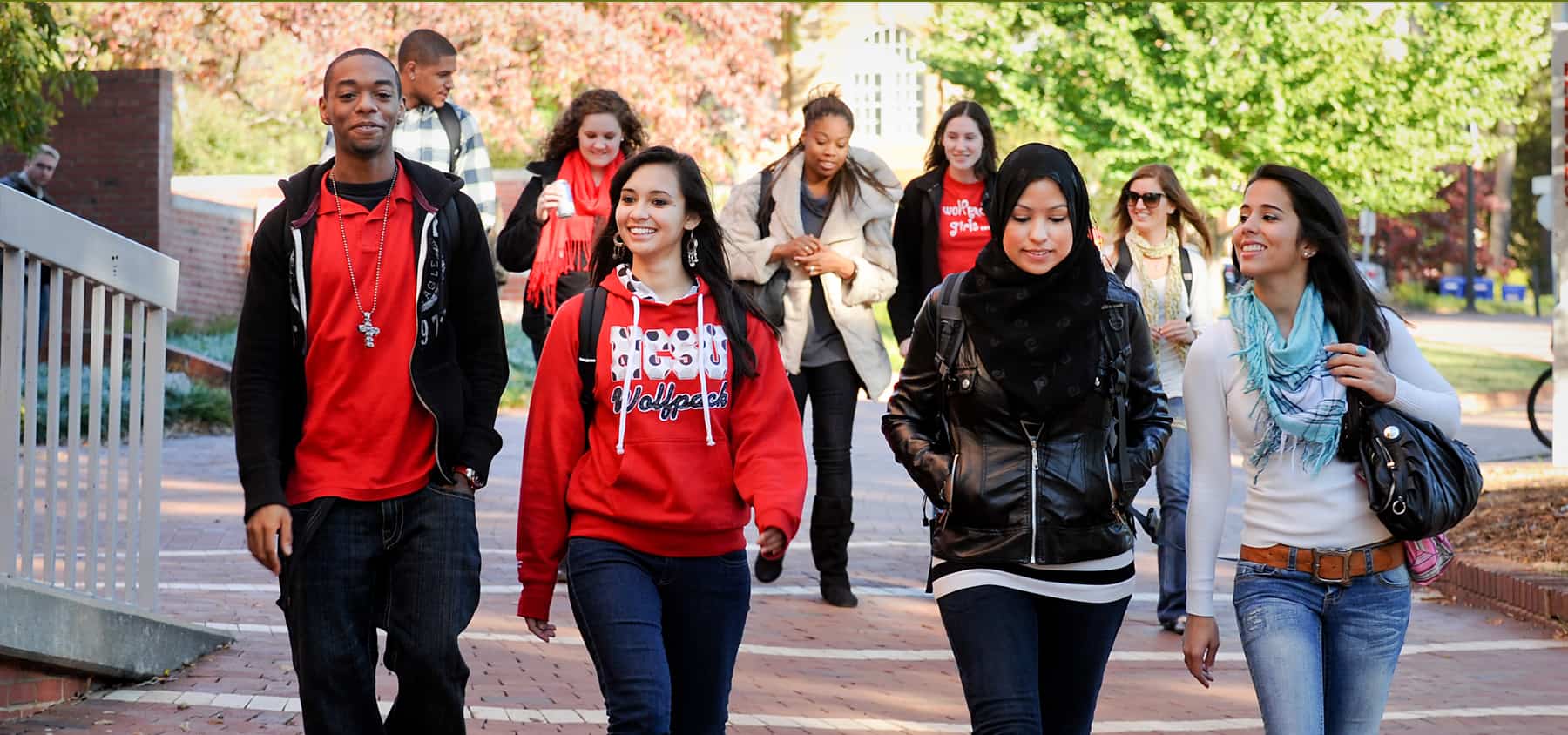 Students walking through the brickyard