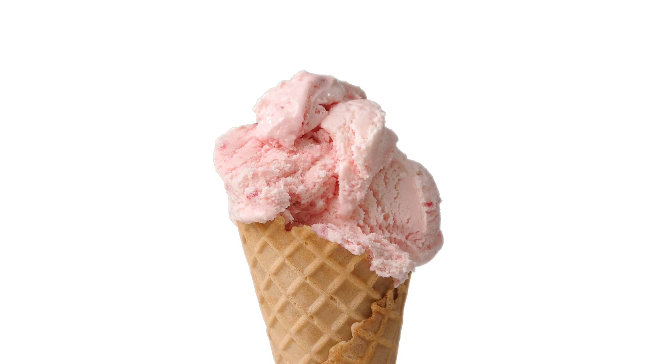 Strawberry ice cream on a waffle cone