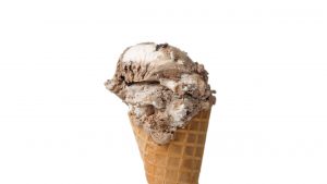 Wolf Tracks ice cream on a waffle cone