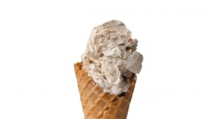 Butter almond ice cream on a waffle cone