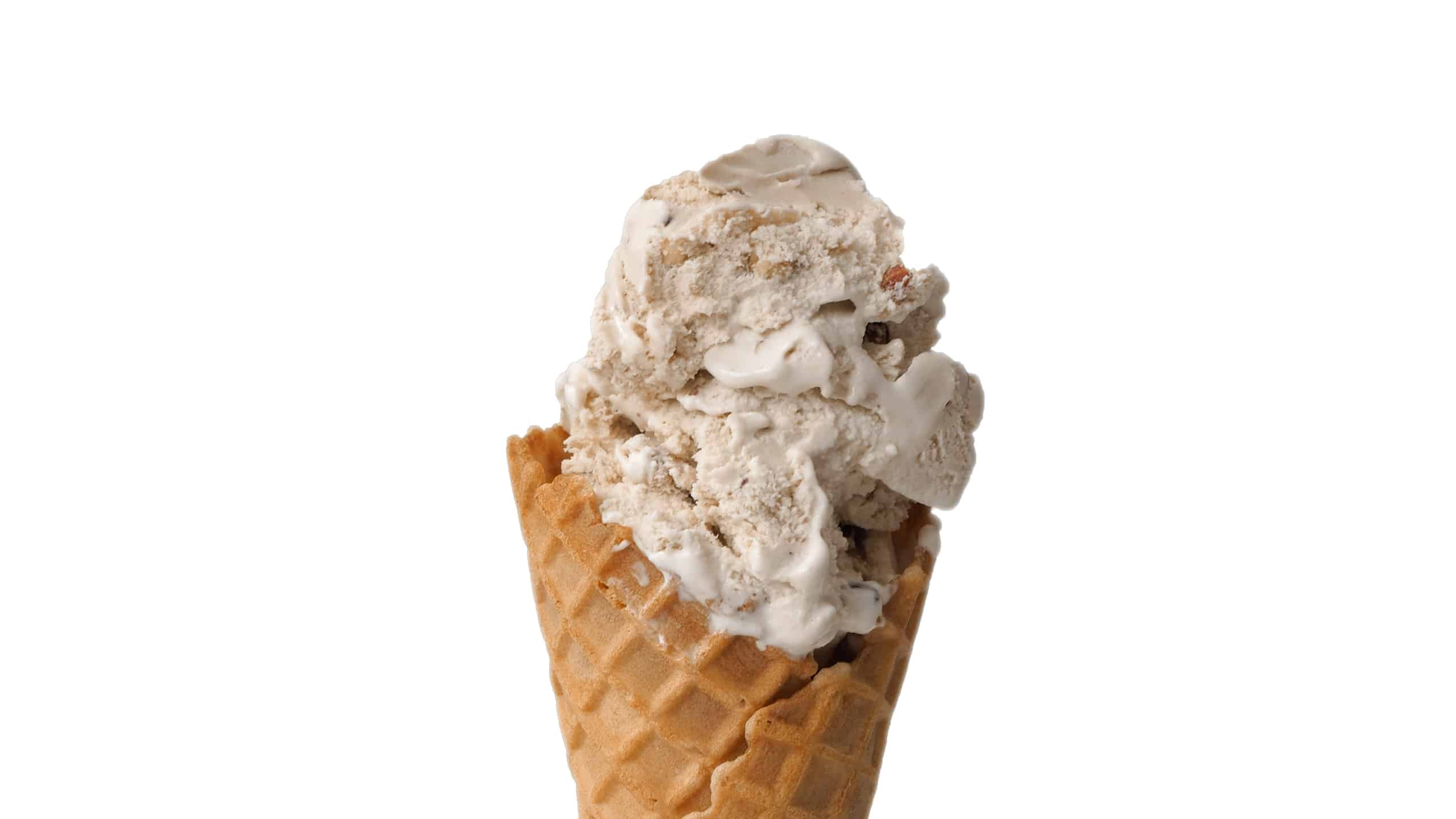 Butter almond ice cream on a waffle cone