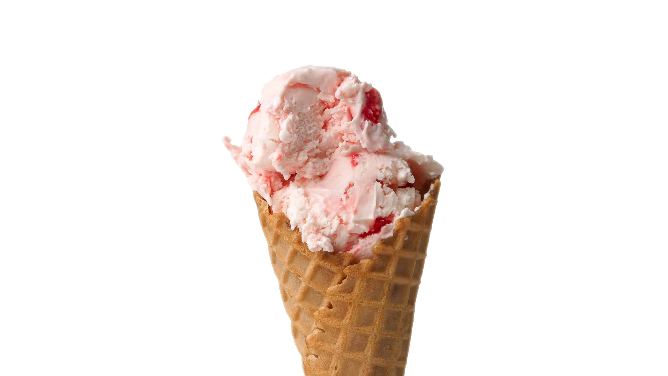 Cherry vanilla ice cream on a waffle cone