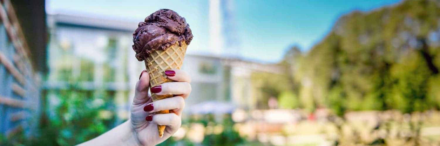 A scoop of ice cream outside of Talley Student Union