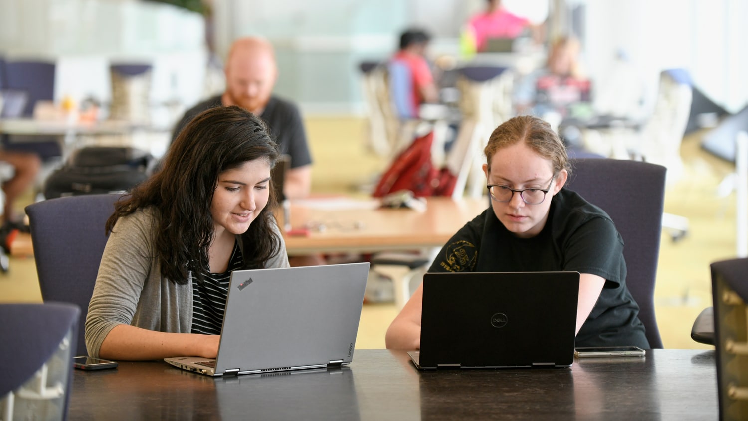 Students work and study in the Hunt Library.