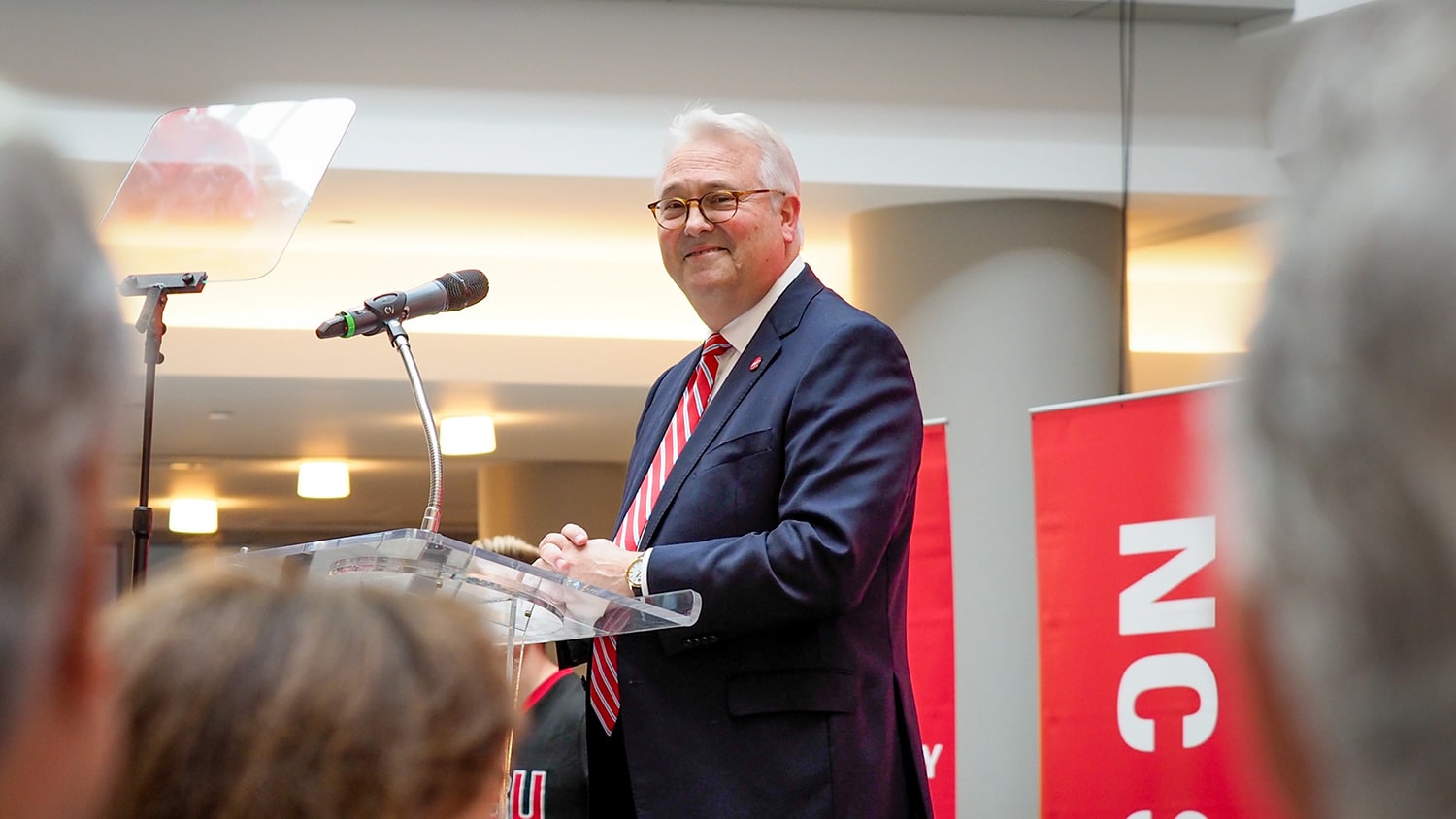 Chancellor Woodson giving a speech