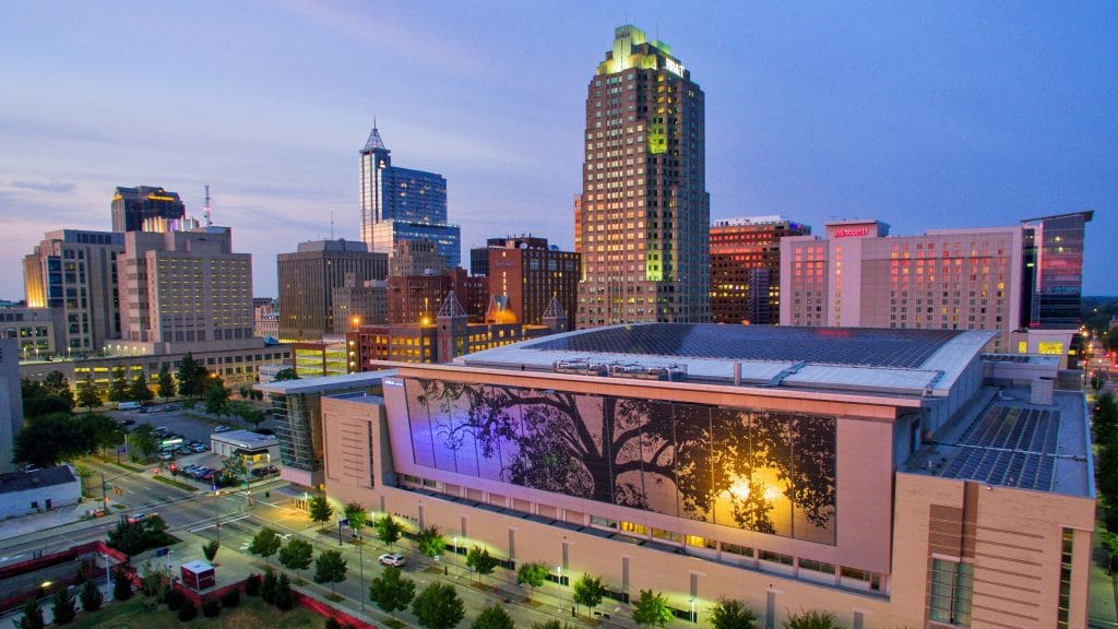 Raleigh skyline at night