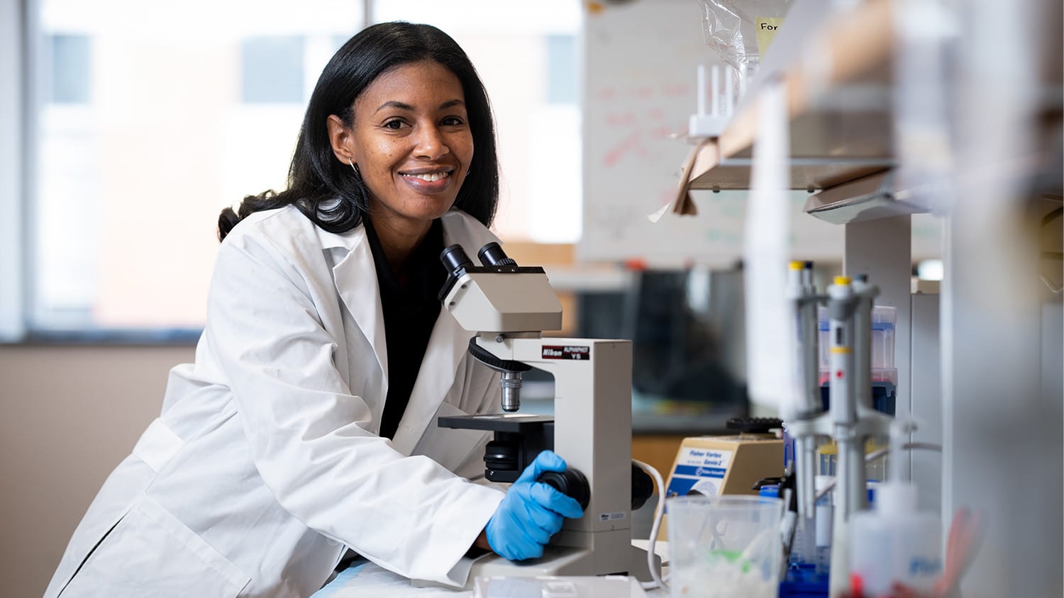 Dr. Arion Kennedy, Molecular and Structrual Biochemistry, in her lab on main campus. 