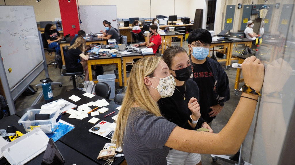 Students take part in a textiles design studio class on Centennial Campus.
