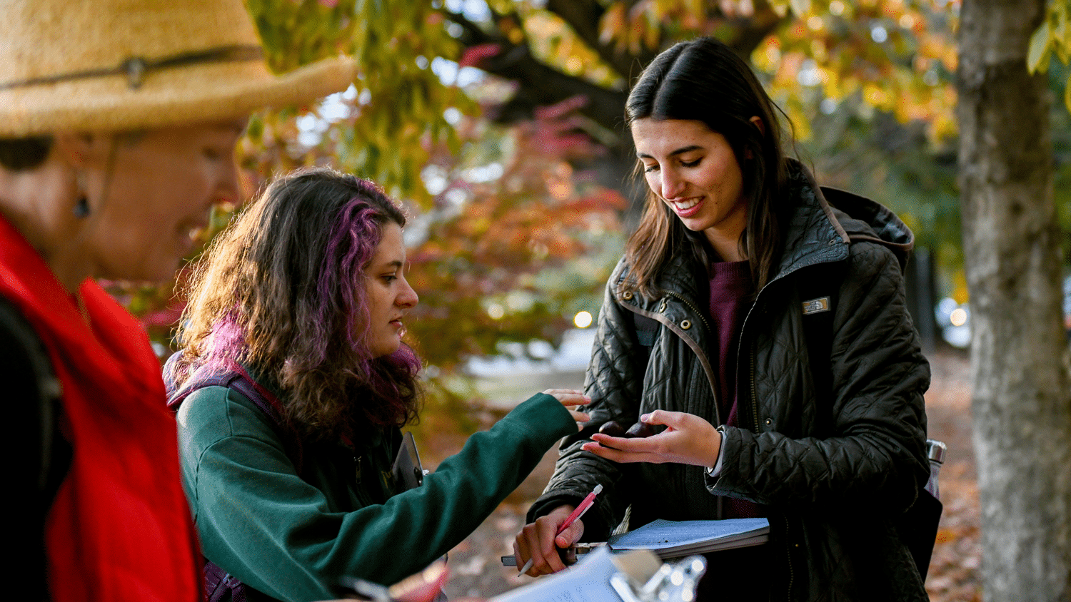 Students in Dr. Steph Jeffries' (at far left) dendrology class work through a plant identification exercise.