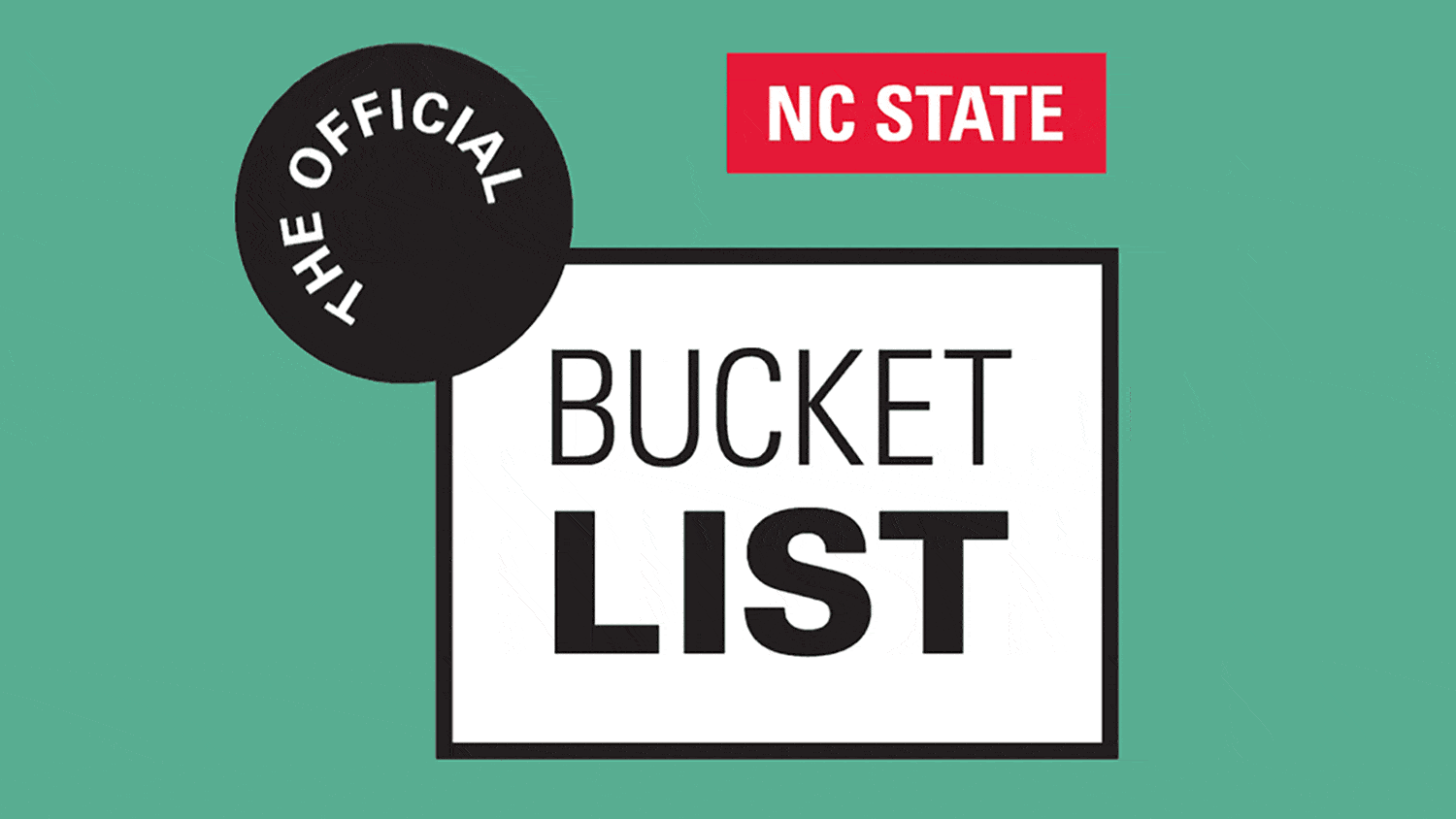 An animated GIF shows a check mark being checked alongside the text "The Official NC State Bucket List."