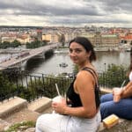 NC State Spring Connect students overlooking the skyline of Prague, Czechia.