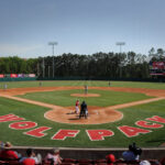 Wolfpack batter up at the plate in Doak Stadium. Photo by NC State Athletics.