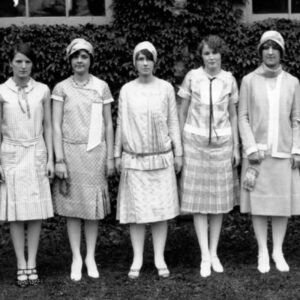 The 1929 Textile Exposition and Style Show winners wearing fabric designs by School of Textiles students.