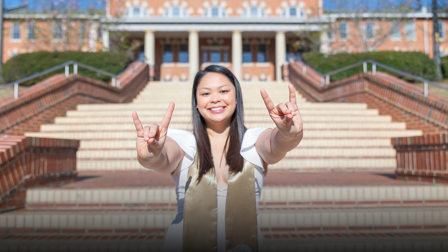Annalise Kircik, an engineering graduate, outside of the 1911 Building.
