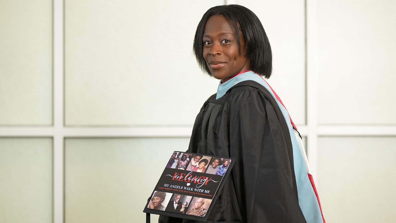 Carol Davis in her graduation robes.