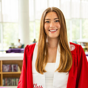 Electrical and computer engineering graduate Nadia Stupec in Hunt Library.