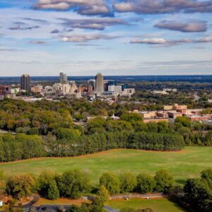 The skyline of Raleigh, North Carolina.