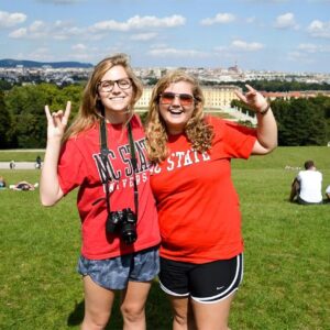 NC State students pose in Prague during a study-abroad stint.