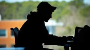 A student studies in Fitts-Woolard Hall on Centennial Campus.
